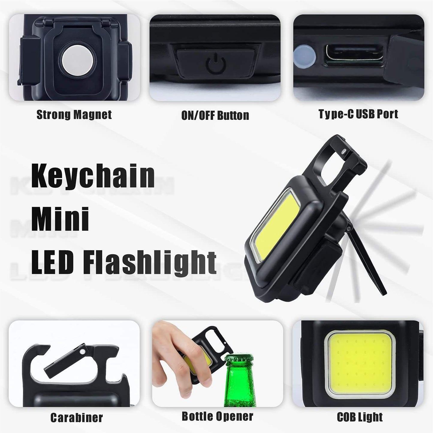 Multifunctional Mini COB Work Light TYPE-C Rechargeable Portable Keychain Light Magnetic Overhaul Emergency Light