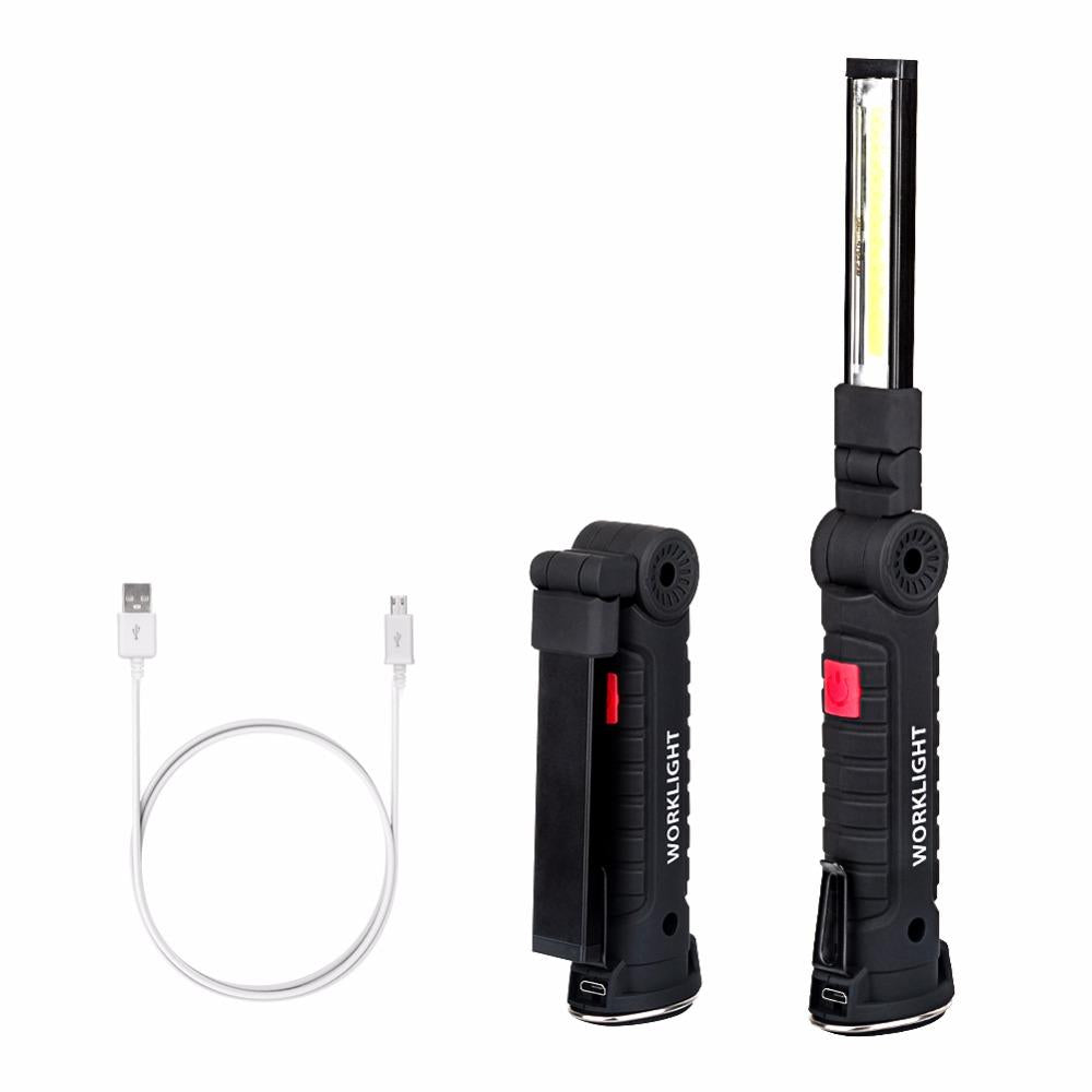 COB LED Multifunction Flashlight Hand Torch With Magnet Hook Built-in Battery