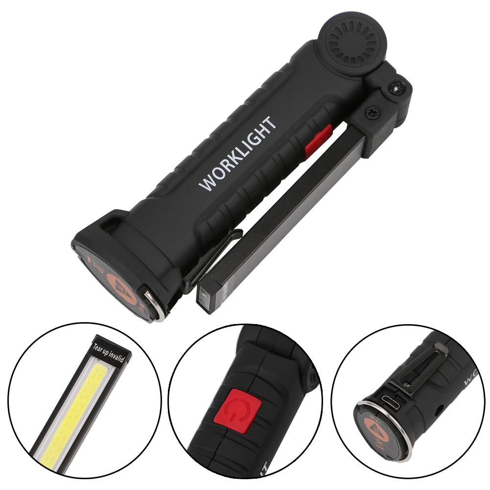 COB LED Multifunction Flashlight Hand Torch With Magnet Hook Built-in Battery